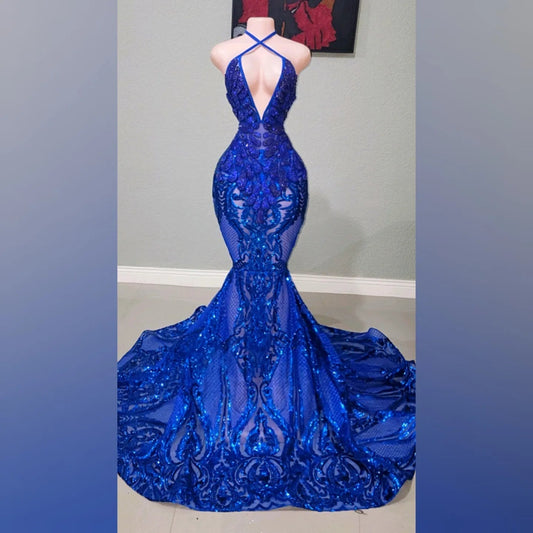 Blue Stella Rhinestone Sequin Mermaid Dress