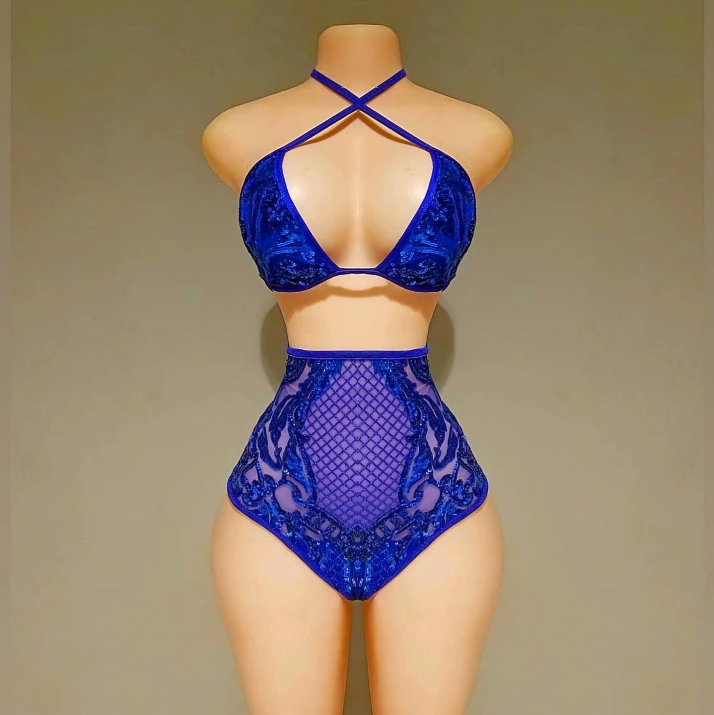 Bleu sequin two piece swimsuit