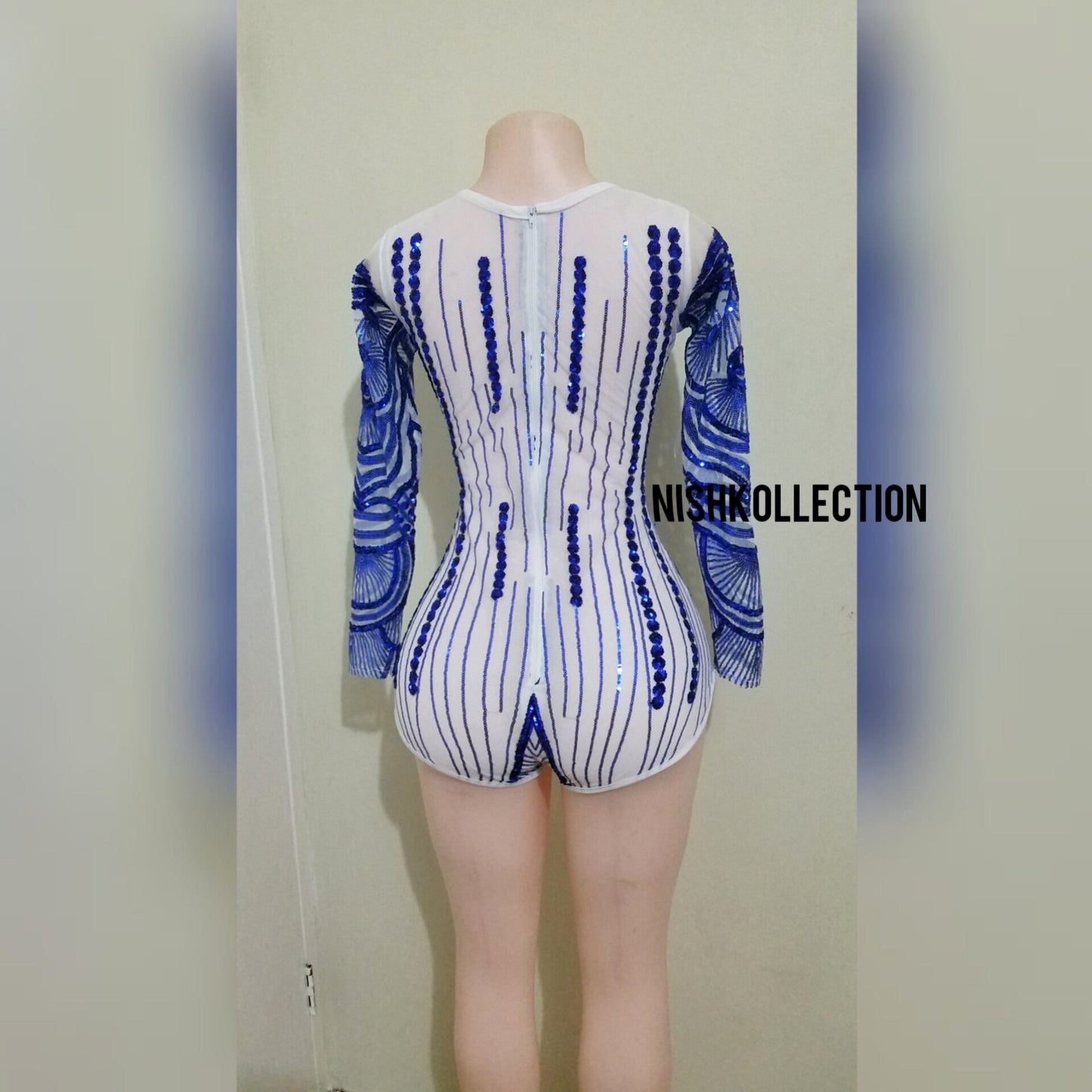 Blue and white long sleeve Sky bodysuit