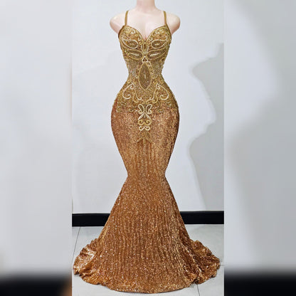 Viking Rhinestone Mermaid Dress (longer train)