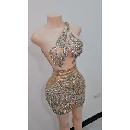 Diamond Goteo Cocktail Rhinestone Mini Dress