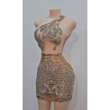 Diamond Goteo Cocktail Rhinestone Mini Dress