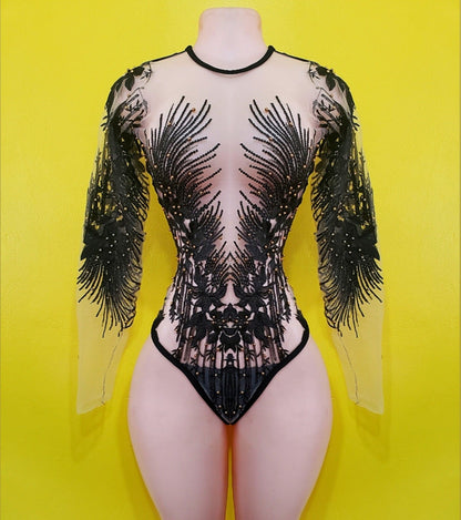 Black soho embroidery swimsuit