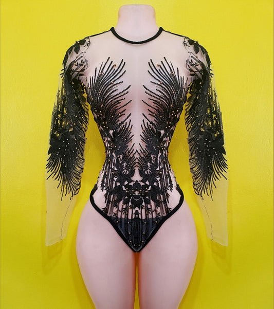 Black soho embroidery swimsuit