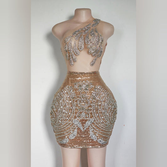 Diamond Goteo Cocktail Rhinestone Mini Dress