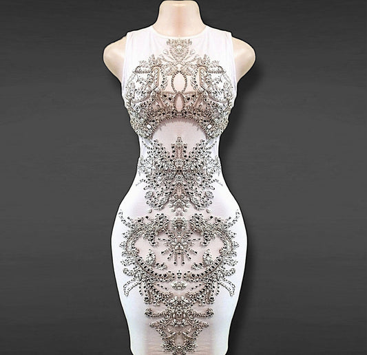 Dubia white rhinestone dress