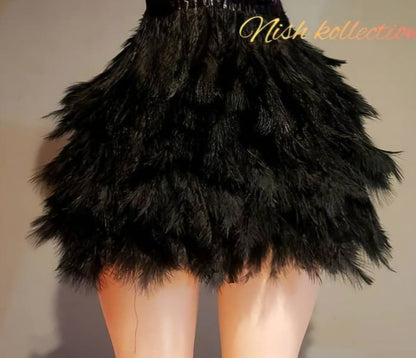 Feather mini short skirt